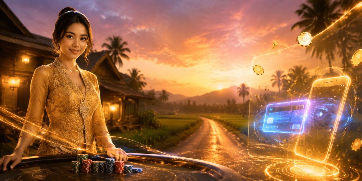 Pemain wanita menikmati permainan kasino jackpot di platform rm30 dengan pakaian tradisional